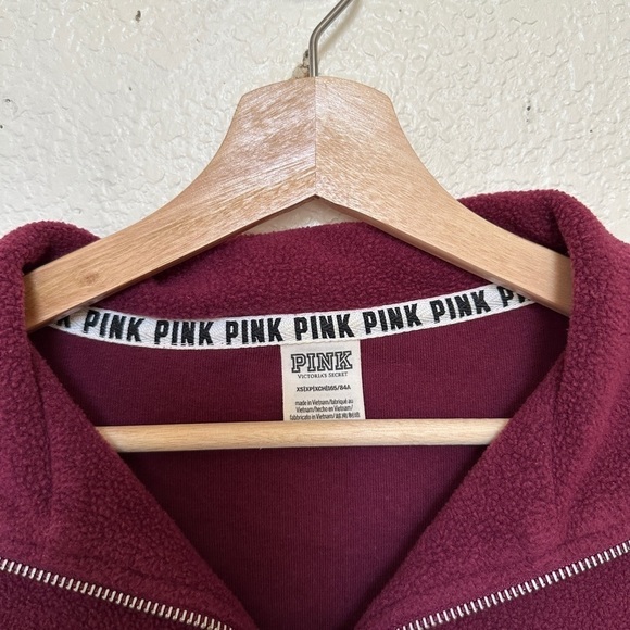 Victoria’s Secret VS PINK Maroon Burgundy Fuzzy Long Sleeve Quarter Zip Pullover - Picture 3 of 4